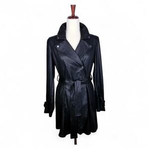 SIMPLY NOELLE Wrap Trench Mid Jacket Black Suedelook Embossed Print XS (4-6)